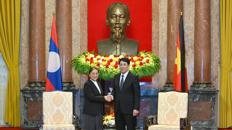 越南国家主席梁强会见老挝人民革命党中央政治局委员、老挝国家副主席巴妮·雅陶都。