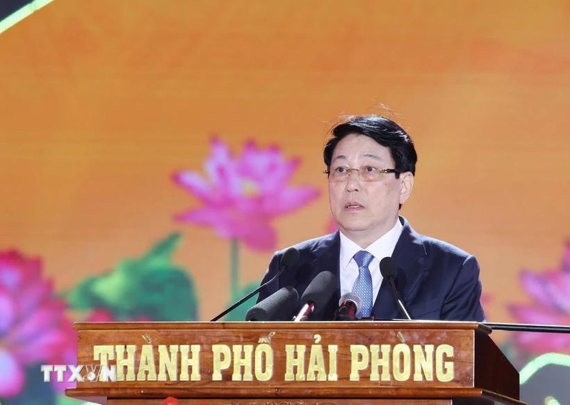 越南国家主席梁强在活动上发表讲话。（图片来源：越通社）