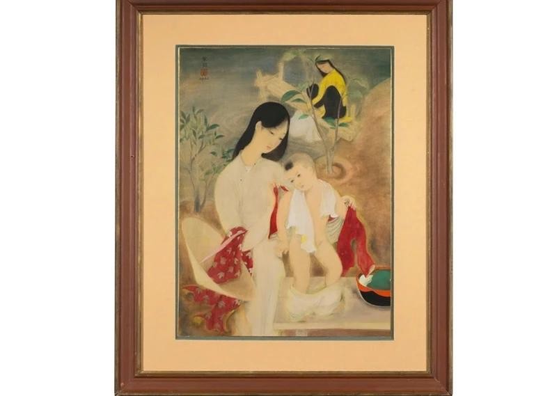 越南著名画家黎谱（1907-2001）的丝绸画作《沐浴》（Le bain）。