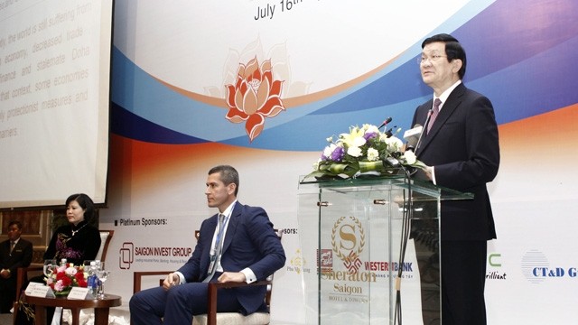 越南国家主席张晋创在会上致辞。 (Photo: 图：越通社)