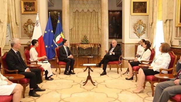 马耳他总统乔治·维拉会见越南驻意大利兼驻马耳他大使杨海兴。（图片来源）