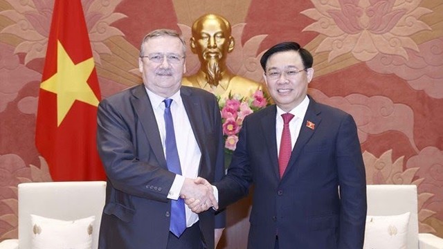 越南国会主席王廷惠5月31日在国会大厦会见匈牙利驻越南大使乔鲍•欧利。