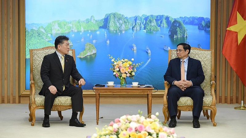 越南政府总理范明正会见日本法务大臣古川祯久。（陈海 摄）