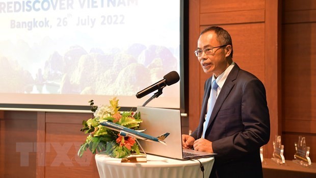 越南驻泰国大使潘志成在推介会上发表讲话。（图片来源：越通社）