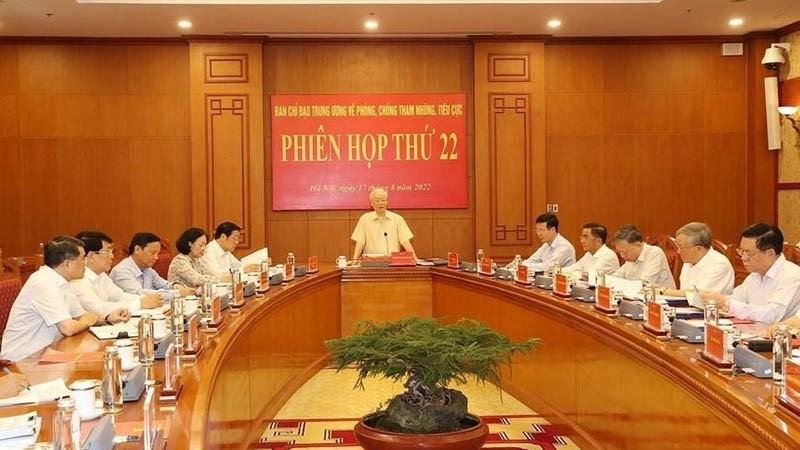 越共中央总书记阮富仲主持召开越共中央反腐败指导委员会第22次会议。（图片来源：越通社）