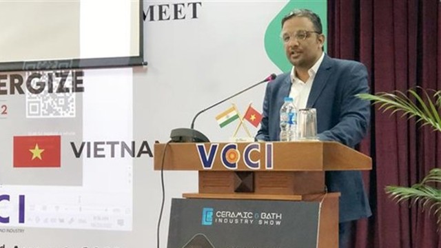 Emerald Worldwide Connections公司代表Vishal Acharya发表讲话。（图片来源：越通社）