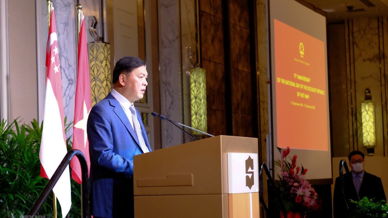 越南驻新加坡大使梅福勇发表讲话。（图片来源：越通社）