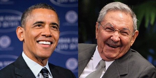美国总统奥巴马和古巴国务委员会主席兼部长会议主席劳尔·卡斯特罗。