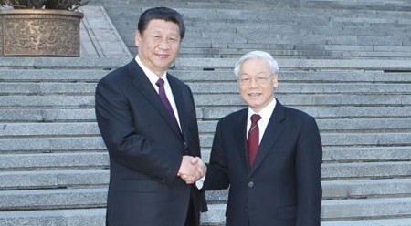 越共中央总书记阮富仲与中共中央总书记、国家主席习近平。