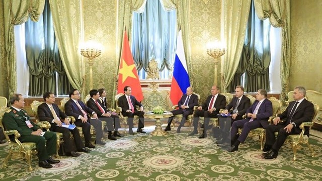 越南国家主席陈大光与俄罗斯总统普京举行会谈。（图片来源：越通社）