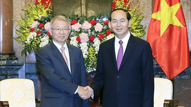 陈大光主席会见韩国大法院院长梁承泰。（图片来源：VOV）