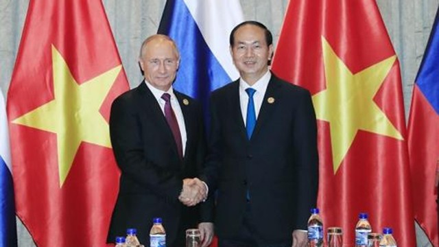 越南国家主席陈大光与俄罗斯总统普京。（图片来源：越通社）
