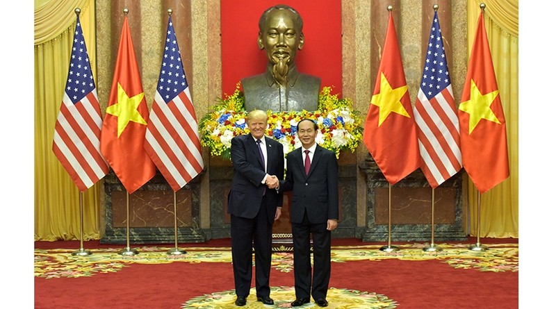 美国总统唐纳德·特朗普11月11日对越南进行为期两天的国事访问，发表越美联合声明。登科 摄