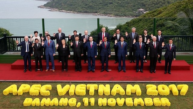 越南国家主席陈大光与APEC各成员经济体领导合影。