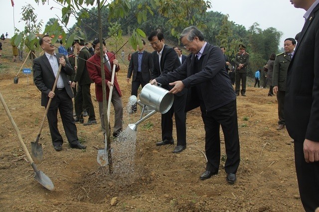 陈国旺主任同宣光省领导参加植树节。（图片来源：VTV）