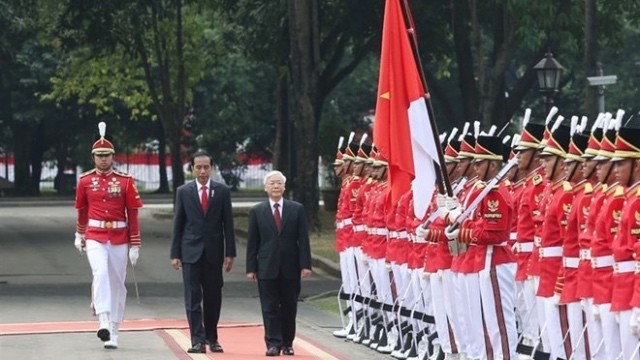 附图：越共中央总书记阮富仲2017年7月访问印度尼西亚。（图片来源：越通社）
