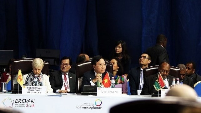 越南政府副总理兼外交部长范平明率团出席会议。（图片来源：越通社）
