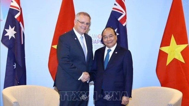 越南政府总理阮春福会见澳大利亚总理莫里森。（图片来源：越通社）