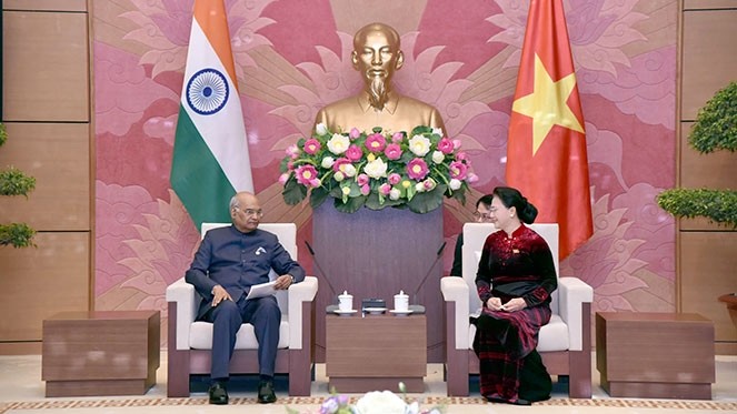 越南国会主席阮氏金银和印度总统拉姆•纳特•科温德。（图片来源：VGP）