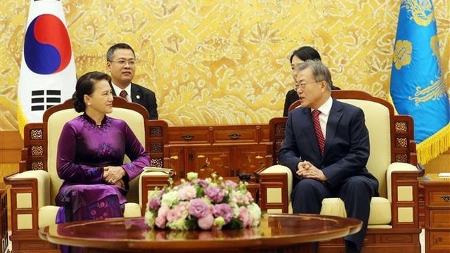 国会主席阮氏金银会见文在寅总统。（图片来源：dantri.com.vn）