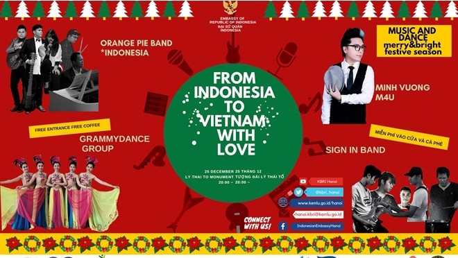 “印度尼西亚送给越南的爱”的越南—印度尼西亚音乐晚会的海报。