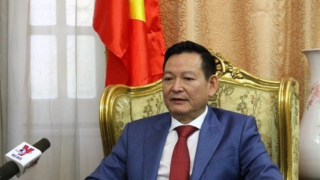 越南驻埃及大使陈成功接受记者的采访。
