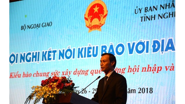 旅外越南人国家委员会副主任梁青毅在会议上致辞。