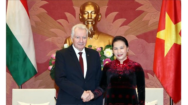 越南国会主席阮氏金银会见匈牙利国会副主席伊什特万•雅各布。