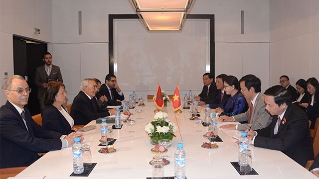 国会主席阮氏金银会见摩洛哥-越南友好协会主席穆斯塔法。