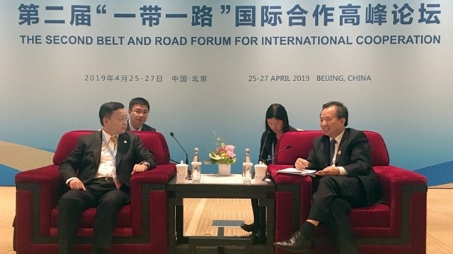 陈红河会部长会见中国生态环境部部长李干杰。