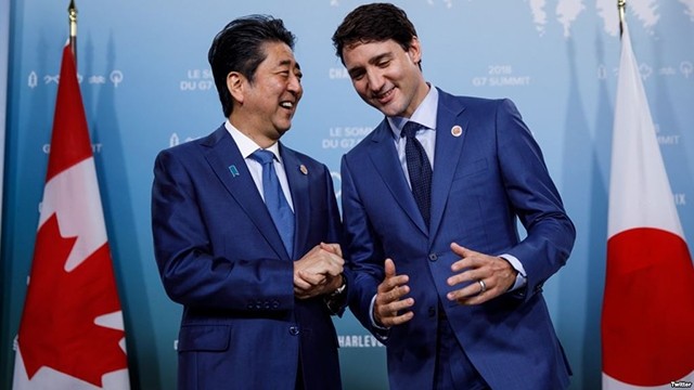 加拿大总理贾斯廷·特鲁多和日本首相安倍晋三。