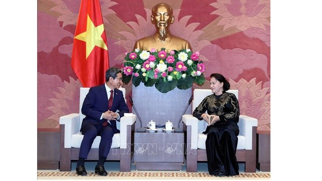 越南国会主席阮氏金银会见韩越友好议员小组主席。（图片来源：越通社）