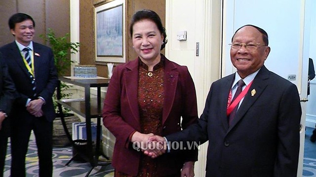 越南国会主席阮氏金银会见柬埔寨国会主席。（图片来源：越南国会官网）