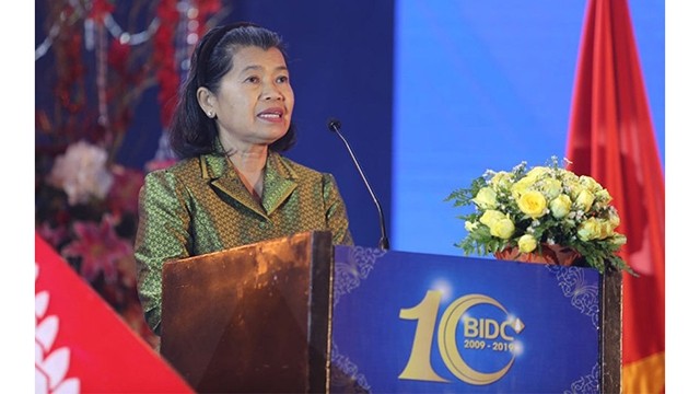 柬埔寨副首相梅森安在庆典上发言。