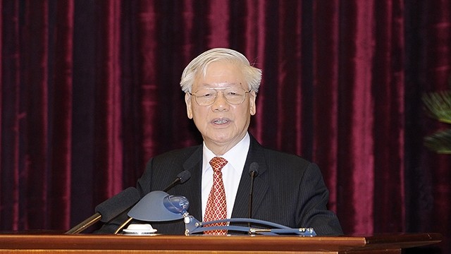 越共中央总书记、国家主席阮富仲发表讲话。（登科 摄）