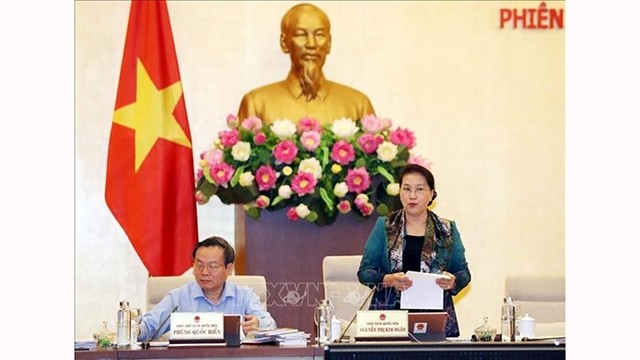 越南国会主席阮氏金银发表讲话。（图片来源：越通社）