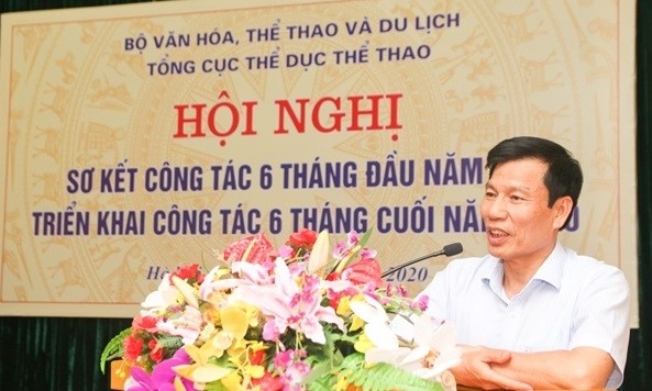 阮玉善部长在会上讲话。（图片来源：体育总局官网）