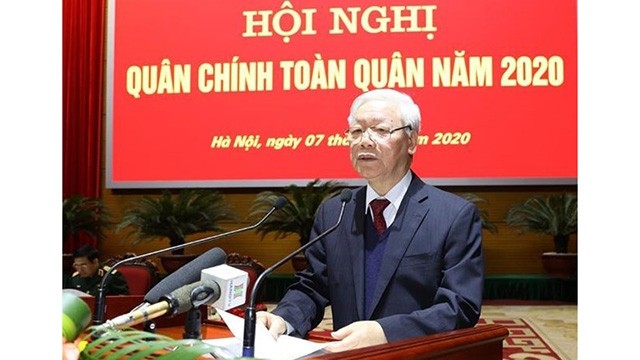 越共中央总书记、国家主席、中央军委书记阮富仲发表讲话。（图片来源：越通社）