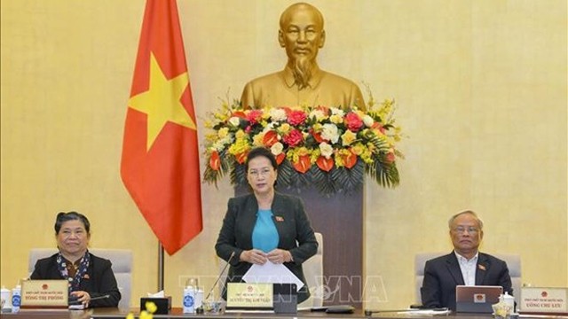国会主席阮氏金银在会议闭幕式上发表讲话。