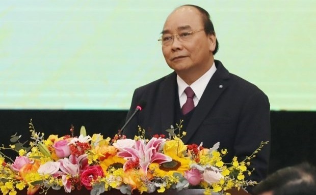 越南政府总理阮春福在会上发表讲话。图片来源：越通社