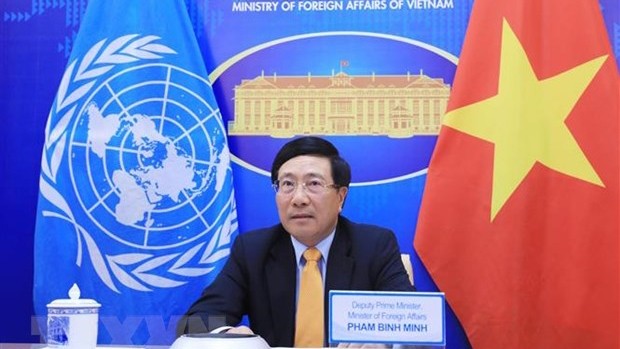 政府副总理兼外交部长范平明出席联合国安理会新冠疫苗问题部长级公开会。