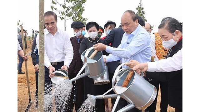 阮春福总理出席宣光省辛丑年春季植树节启动仪式。（图片来源：越通社）