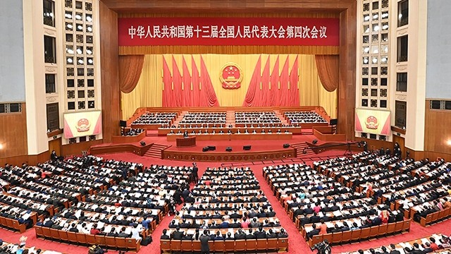 中国第十三届全国人民代表大会第四次会议在中国首都北京人民大会堂开幕。（图片来源：新华社）