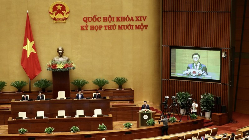 越南第十四届国会第十一次会议场景。（图片来源：VGP）
