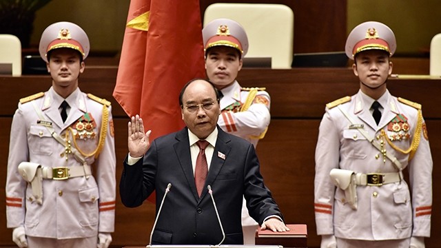 国家主席阮春福宣誓就职。（陈海 摄）