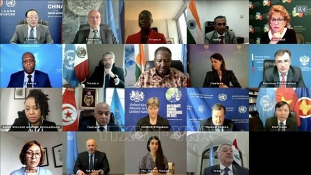 各国代表通过视频出席会议。（图片来源：越通社）