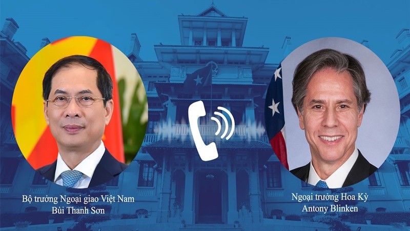 越南外交部长裴青山与美国国务卿安东尼·布林肯通电话。（图片来源：外交部）