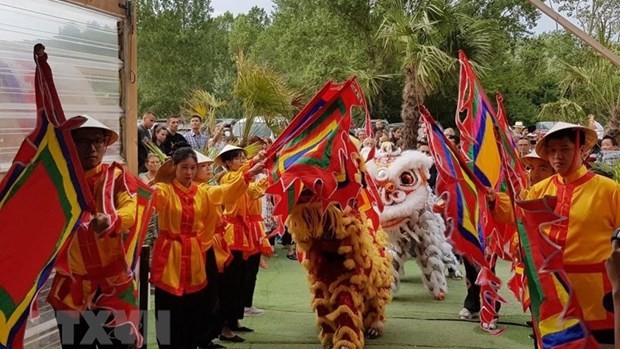 在2019年越南文化节期间的龙舞演出活动。（图片来源：越通社）