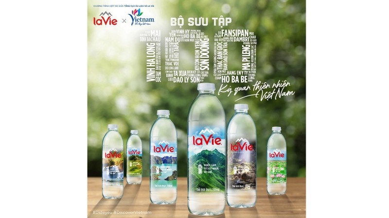 越南100个自然奇观在La Vie矿泉水瓶上推介。
