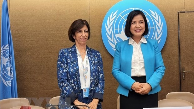 越南常驻联合国、世界贸易组织和其他国际组织代表团团长黎氏雪梅大使 （右）。（图片来源：越通社）